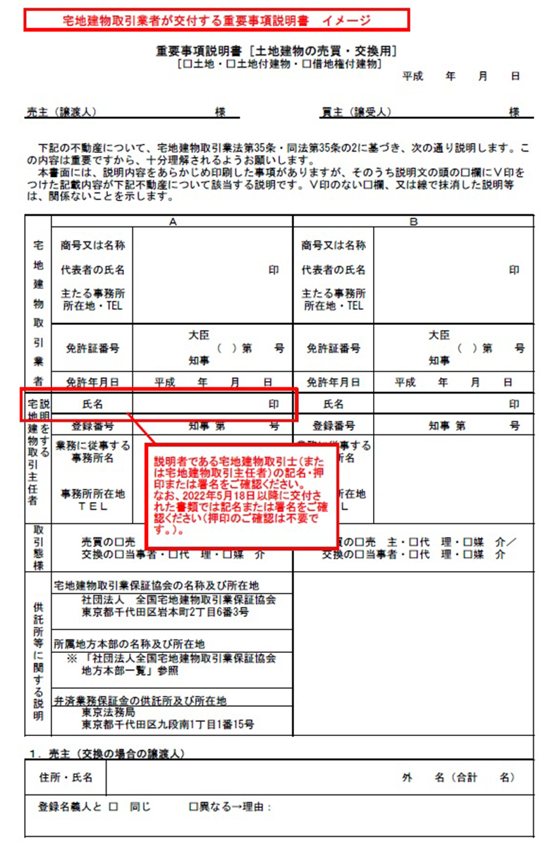 宅地建物取引業者が交付する重要事項説明書