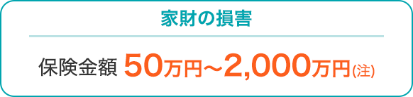 家財の損害 保険金額50万円～2,000万円（注）